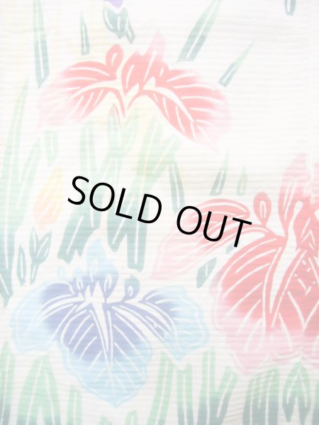 画像5: J1126O  子供用 女性用着物 浴衣 綿   白, あやめ 【中古】 【USED】 【リサイクル】 ★★☆☆☆ (5)