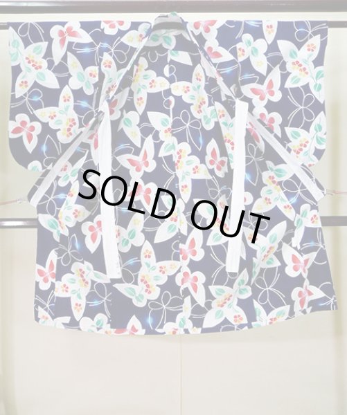 画像2: J1126T  子供用 女性用着物 浴衣 綿   藍, 蝶々 【中古】 【USED】 【リサイクル】 ★★☆☆☆ (2)