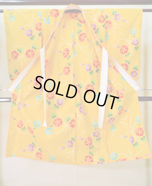 画像2: J1126U  子供用 女性用着物 浴衣、朝顔柄 綿   イエロー(黄色),  【中古】 【USED】 【リサイクル】 ★★★☆☆ (2)