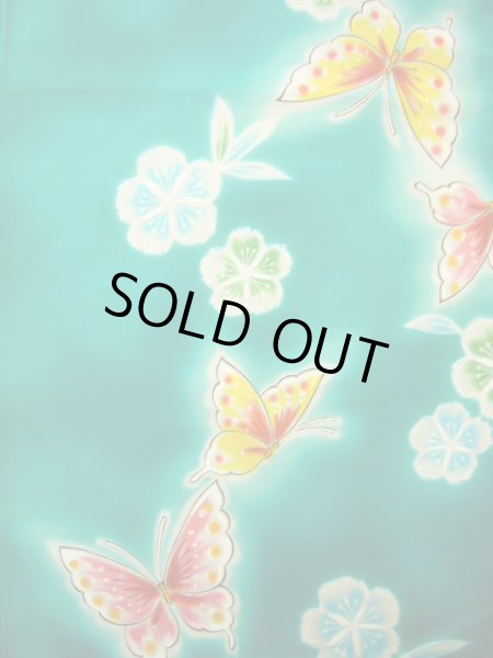 画像4: J1126W  子供用 女性用着物 浴衣、撫子柄 綿 淡い 薄い 黄緑色, 蝶々 【中古】 【USED】 【リサイクル】 ★★★★☆ (4)