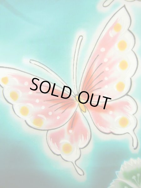 画像5: J1126W  子供用 女性用着物 浴衣、撫子柄 綿 淡い 薄い 黄緑色, 蝶々 【中古】 【USED】 【リサイクル】 ★★★★☆ (5)