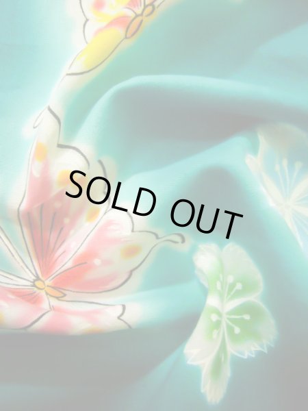 画像11: J1126W  子供用 女性用着物 浴衣、撫子柄 綿 淡い 薄い 黄緑色, 蝶々 【中古】 【USED】 【リサイクル】 ★★★★☆ (11)