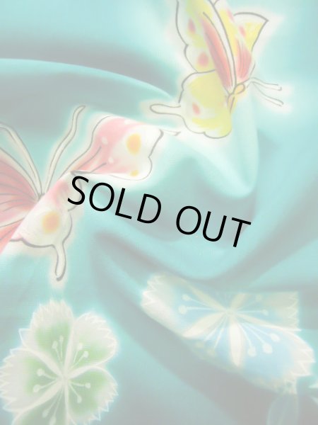 画像12: J1126W  子供用 女性用着物 浴衣、撫子柄 綿 淡い 薄い 黄緑色, 蝶々 【中古】 【USED】 【リサイクル】 ★★★★☆ (12)