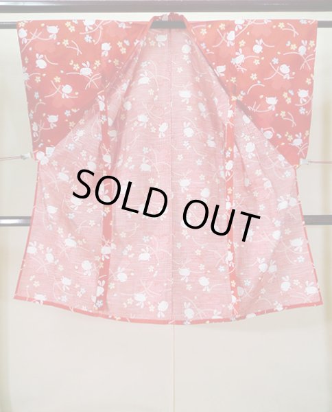 画像2: J1126X Mint  子供用 女性用着物 浴衣、うさぎ 綿   赤, 桜 【中古】 【USED】 【リサイクル】 ★★★★☆ (2)