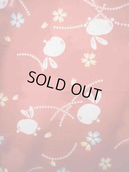 画像3: J1126X Mint  子供用 女性用着物 浴衣、うさぎ 綿   赤, 桜 【中古】 【USED】 【リサイクル】 ★★★★☆ (3)