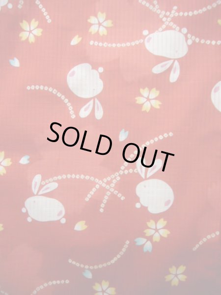 画像4: J1126X Mint  子供用 女性用着物 浴衣、うさぎ 綿   赤, 桜 【中古】 【USED】 【リサイクル】 ★★★★☆ (4)