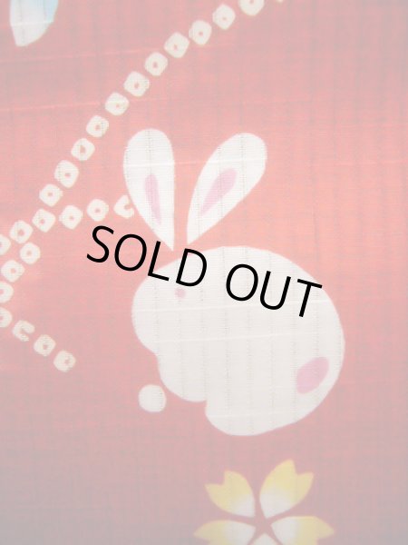 画像6: J1126X Mint  子供用 女性用着物 浴衣、うさぎ 綿   赤, 桜 【中古】 【USED】 【リサイクル】 ★★★★☆ (6)