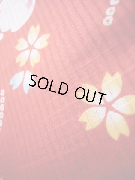 画像12: J1126X Mint  子供用 女性用着物 浴衣、うさぎ 綿   赤, 桜 【中古】 【USED】 【リサイクル】 ★★★★☆ (12)