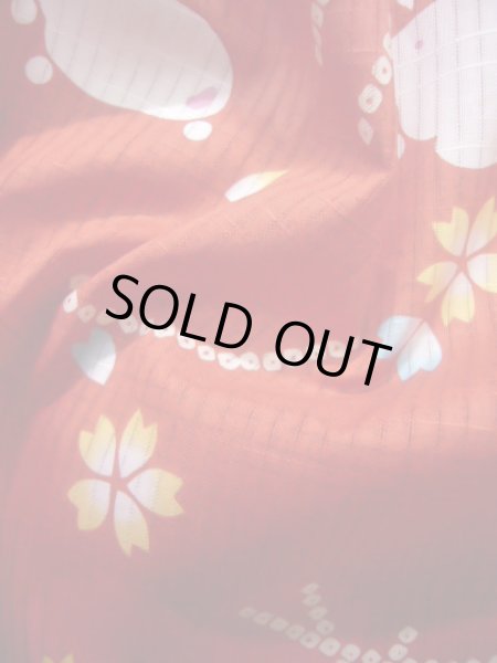 画像15: J1126X Mint  子供用 女性用着物 浴衣、うさぎ 綿   赤, 桜 【中古】 【USED】 【リサイクル】 ★★★★☆ (15)