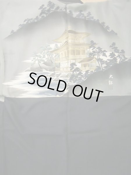 画像4: J1202C  羽織 女性用着物 金閣寺 シルク（正絹）   黒,  【中古】 【USED】 【リサイクル】 ★★★☆☆ (4)