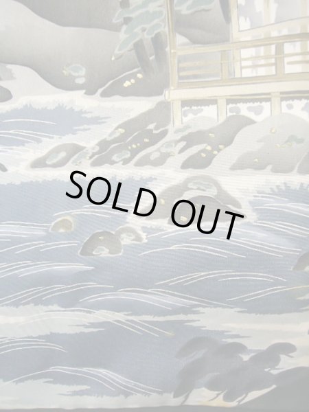 画像7: J1202C  羽織 女性用着物 金閣寺 シルク（正絹）   黒,  【中古】 【USED】 【リサイクル】 ★★★☆☆ (7)