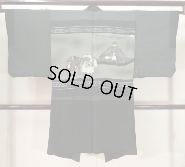 画像3: J1202G  羽織 女性用着物  シルク（正絹）   黒,  【中古】 【USED】 【リサイクル】 ★★★☆☆ (3)