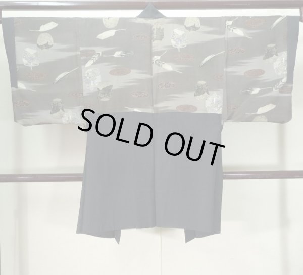 画像3: J1202J  羽織 女性用着物 ひげ シルク(正絹)   黒,  【中古】 【USED】 【リサイクル】 ★★★★☆ (3)