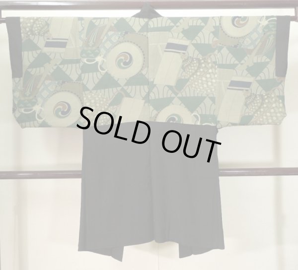 画像3: J1202K  羽織 女性用着物  シルク（正絹）   黒,  【中古】 【USED】 【リサイクル】 ★☆☆☆☆ (3)