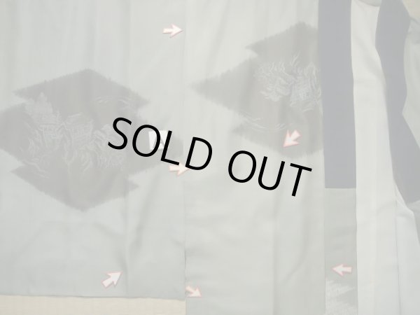 画像14: J1202X  襦袢 女性用着物  シルク(正絹) 淡い グレーがかった グリーン(緑), 風景 【中古】 【USED】 【リサイクル】 ★☆☆☆☆ (14)