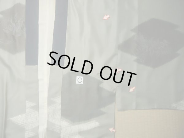 画像16: J1202X  襦袢 女性用着物  シルク(正絹) 淡い グレーがかった グリーン(緑), 風景 【中古】 【USED】 【リサイクル】 ★☆☆☆☆ (16)