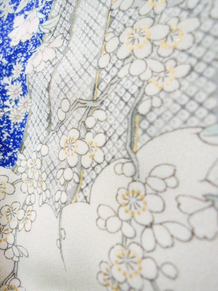 画像18: J1223A Mint  振袖 女性用着物  シルク(正絹)   青, 花 【中古】 【USED】 【リサイクル】 ★★★★☆ (18)