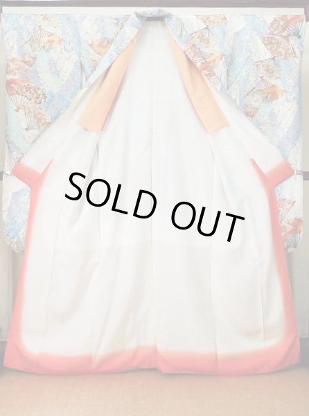 画像4: J1223B Mint  振袖 女性用着物  シルク(正絹) 淡い 薄い 青, 花 【中古】 【USED】 【リサイクル】 ★★★★☆ (4)