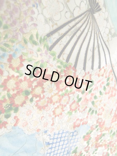 画像13: J1223B Mint  振袖 女性用着物  シルク(正絹) 淡い 薄い 青, 花 【中古】 【USED】 【リサイクル】 ★★★★☆ (13)