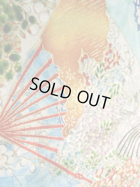 画像14: J1223B Mint  振袖 女性用着物  シルク(正絹) 淡い 薄い 青, 花 【中古】 【USED】 【リサイクル】 ★★★★☆ (14)