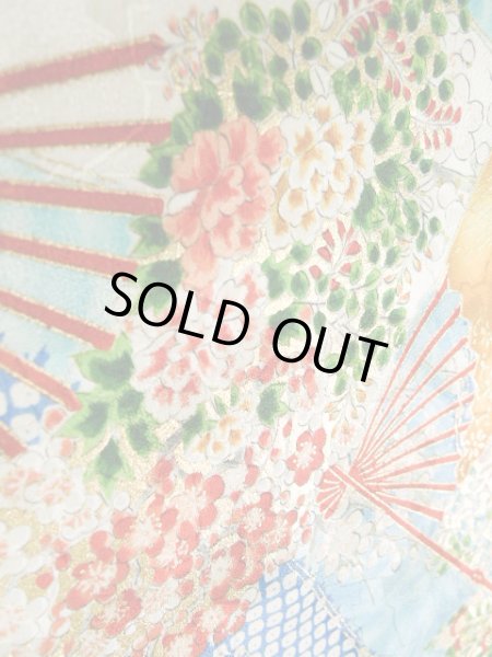 画像15: J1223B Mint  振袖 女性用着物  シルク(正絹) 淡い 薄い 青, 花 【中古】 【USED】 【リサイクル】 ★★★★☆ (15)