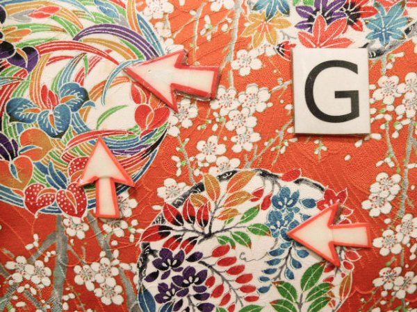 画像26: J1223C  振袖 女性用着物  シルク(正絹)   オレンジ, ぼたん 【中古】 【USED】 【リサイクル】 ★★★☆☆ (26)