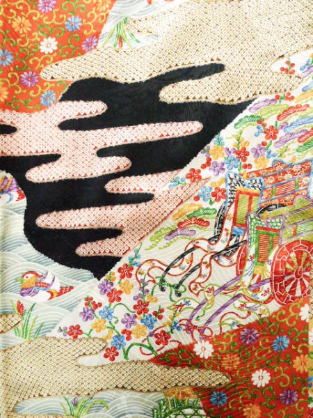 画像6: J1223D Mint  振袖 女性用着物  シルク（正絹）   黒, 梅 【中古】 【USED】 【リサイクル】 ★★★★☆ (6)