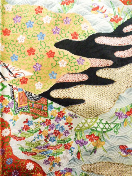 画像7: J1223D Mint  振袖 女性用着物  シルク（正絹）   黒, 梅 【中古】 【USED】 【リサイクル】 ★★★★☆ (7)