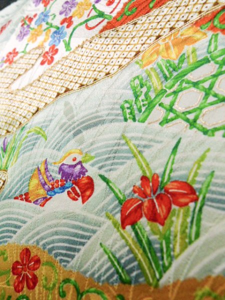 画像14: J1223D Mint  振袖 女性用着物  シルク（正絹）   黒, 梅 【中古】 【USED】 【リサイクル】 ★★★★☆ (14)