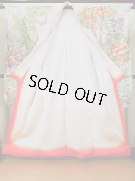 画像4: J1223I  振袖 女性用着物  シルク(正絹) 薄い  藤, 花 【中古】 【USED】 【リサイクル】 ★★★★☆ (4)