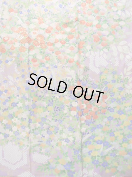 画像5: J1223I  振袖 女性用着物  シルク(正絹) 薄い  藤, 花 【中古】 【USED】 【リサイクル】 ★★★★☆ (5)