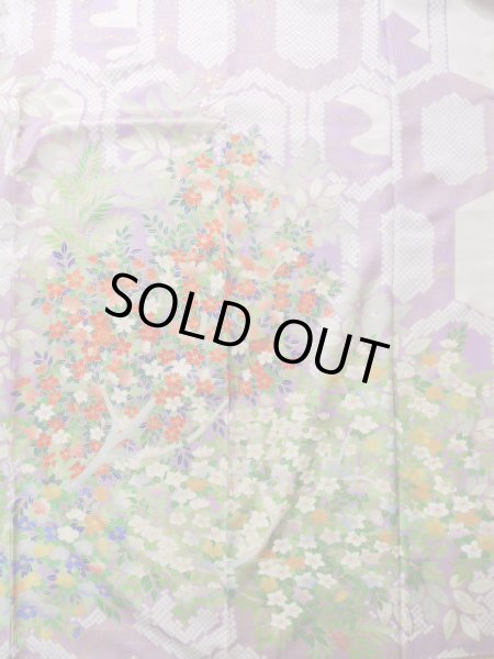 画像6: J1223I  振袖 女性用着物  シルク(正絹) 薄い  藤, 花 【中古】 【USED】 【リサイクル】 ★★★★☆ (6)