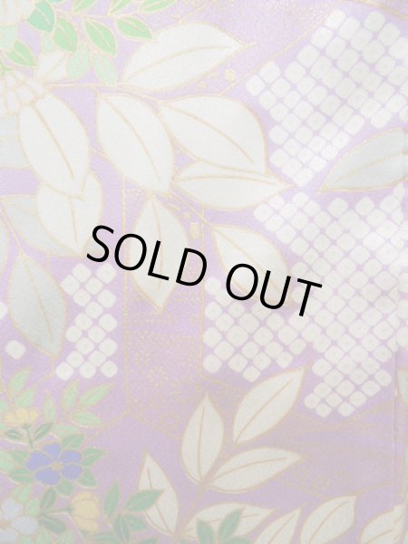 画像10: J1223I  振袖 女性用着物  シルク(正絹) 薄い  藤, 花 【中古】 【USED】 【リサイクル】 ★★★★☆ (10)