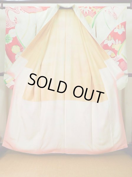 画像4: J1223K  振袖 女性用着物 誰が袖 シルク(正絹) 淡い 薄い 水色, ぼたん 【中古】 【USED】 【リサイクル】 ★★☆☆☆ (4)