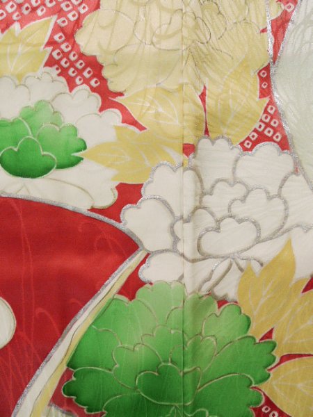 画像7: J1223K  振袖 女性用着物 誰が袖 シルク（正絹） 淡い 薄い 水色, ぼたん 【中古】 【USED】 【リサイクル】 ★★☆☆☆ (7)