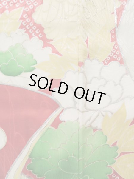 画像7: J1223K  振袖 女性用着物 誰が袖 シルク(正絹) 淡い 薄い 水色, ぼたん 【中古】 【USED】 【リサイクル】 ★★☆☆☆ (7)