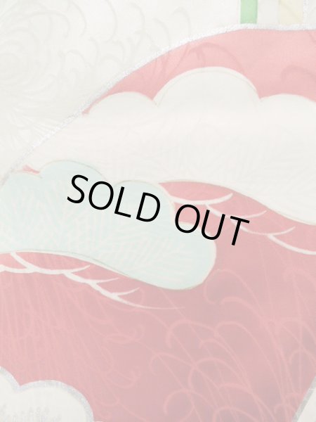 画像8: J1223K  振袖 女性用着物 誰が袖 シルク(正絹) 淡い 薄い 水色, ぼたん 【中古】 【USED】 【リサイクル】 ★★☆☆☆ (8)