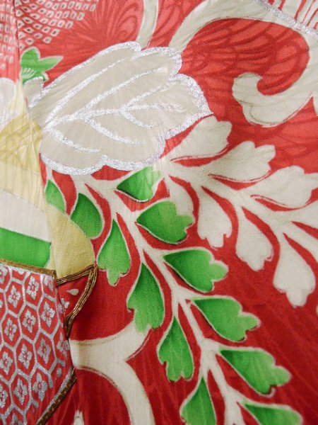 画像12: J1223K  振袖 女性用着物 誰が袖 シルク（正絹） 淡い 薄い 水色, ぼたん 【中古】 【USED】 【リサイクル】 ★★☆☆☆ (12)