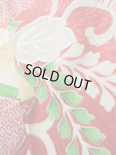 画像12: J1223K  振袖 女性用着物 誰が袖 シルク(正絹) 淡い 薄い 水色, ぼたん 【中古】 【USED】 【リサイクル】 ★★☆☆☆ (12)