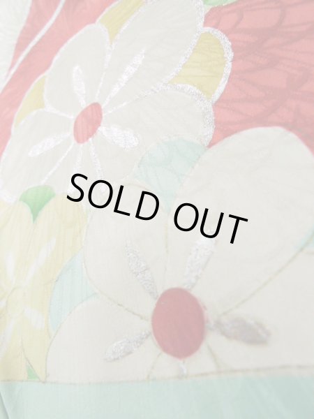 画像14: J1223K  振袖 女性用着物 誰が袖 シルク(正絹) 淡い 薄い 水色, ぼたん 【中古】 【USED】 【リサイクル】 ★★☆☆☆ (14)