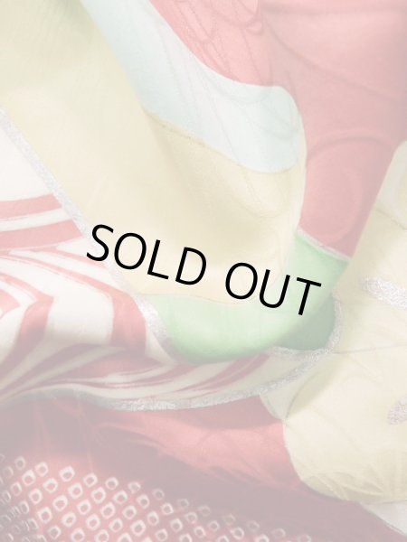 画像18: J1223K  振袖 女性用着物 誰が袖 シルク(正絹) 淡い 薄い 水色, ぼたん 【中古】 【USED】 【リサイクル】 ★★☆☆☆ (18)