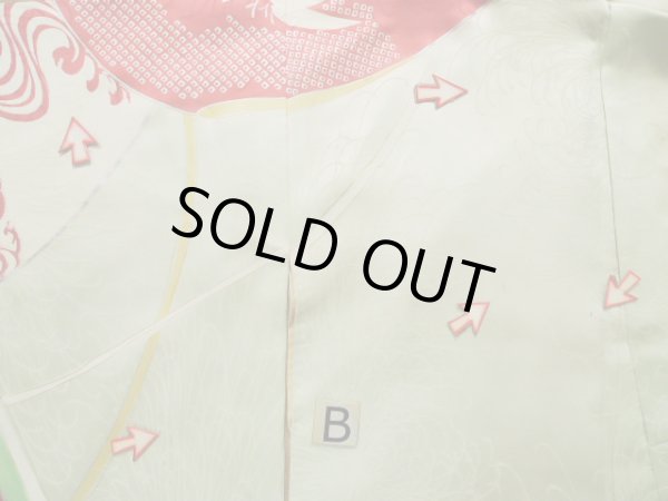 画像21: J1223K  振袖 女性用着物 誰が袖 シルク(正絹) 淡い 薄い 水色, ぼたん 【中古】 【USED】 【リサイクル】 ★★☆☆☆ (21)