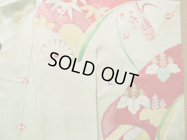 画像23: J1223K  振袖 女性用着物 誰が袖 シルク(正絹) 淡い 薄い 水色, ぼたん 【中古】 【USED】 【リサイクル】 ★★☆☆☆ (23)
