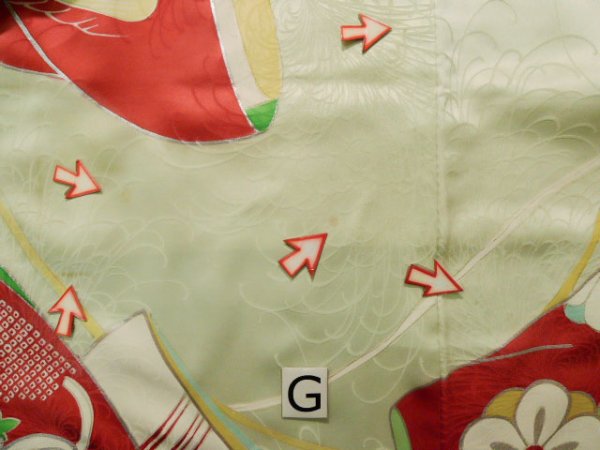 画像26: J1223K  振袖 女性用着物 誰が袖 シルク（正絹） 淡い 薄い 水色, ぼたん 【中古】 【USED】 【リサイクル】 ★★☆☆☆ (26)