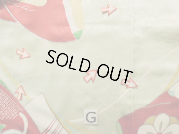 画像26: J1223K  振袖 女性用着物 誰が袖 シルク(正絹) 淡い 薄い 水色, ぼたん 【中古】 【USED】 【リサイクル】 ★★☆☆☆ (26)