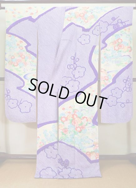 画像3: J1223M  振袖 女性用着物 水仙 シルク(正絹) 淡い 薄い イエロー(黄色), 花 【中古】 【USED】 【リサイクル】 ★★★☆☆ (3)