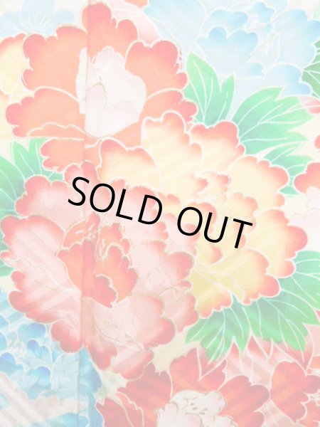 画像11: J1223M  振袖 女性用着物 水仙 シルク(正絹) 淡い 薄い イエロー(黄色), 花 【中古】 【USED】 【リサイクル】 ★★★☆☆ (11)