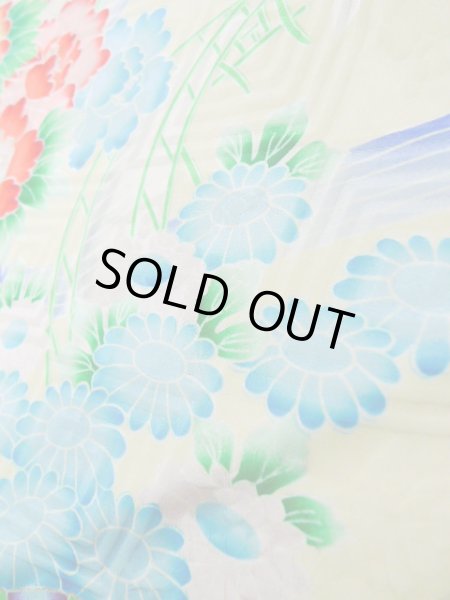 画像13: J1223M  振袖 女性用着物 水仙 シルク(正絹) 淡い 薄い イエロー(黄色), 花 【中古】 【USED】 【リサイクル】 ★★★☆☆ (13)