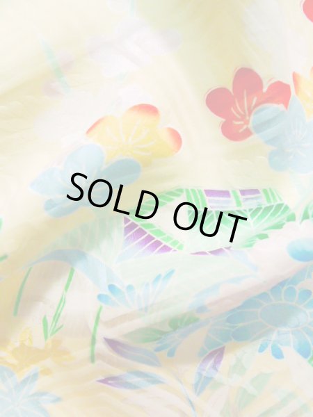 画像17: J1223M  振袖 女性用着物 水仙 シルク(正絹) 淡い 薄い イエロー(黄色), 花 【中古】 【USED】 【リサイクル】 ★★★☆☆ (17)