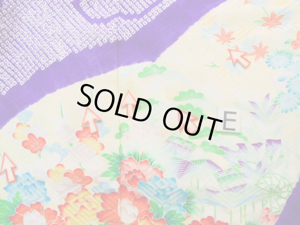 画像24: J1223M  振袖 女性用着物 水仙 シルク(正絹) 淡い 薄い イエロー(黄色), 花 【中古】 【USED】 【リサイクル】 ★★★☆☆ (24)